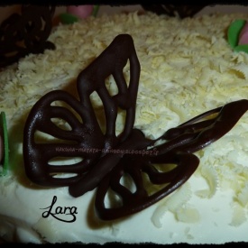 Torta decorata con farfalle di cioccolato e compleanno blog:5 anni