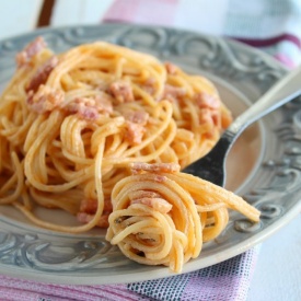 Spaghetti con panna e pancetta