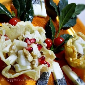Cestini di parmigiano: Con formaggio -pere-noci e melagrana